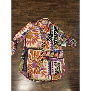 True Destinations Resort Wear Button Up Top Womens Tropical Tunic NWT Sz:M